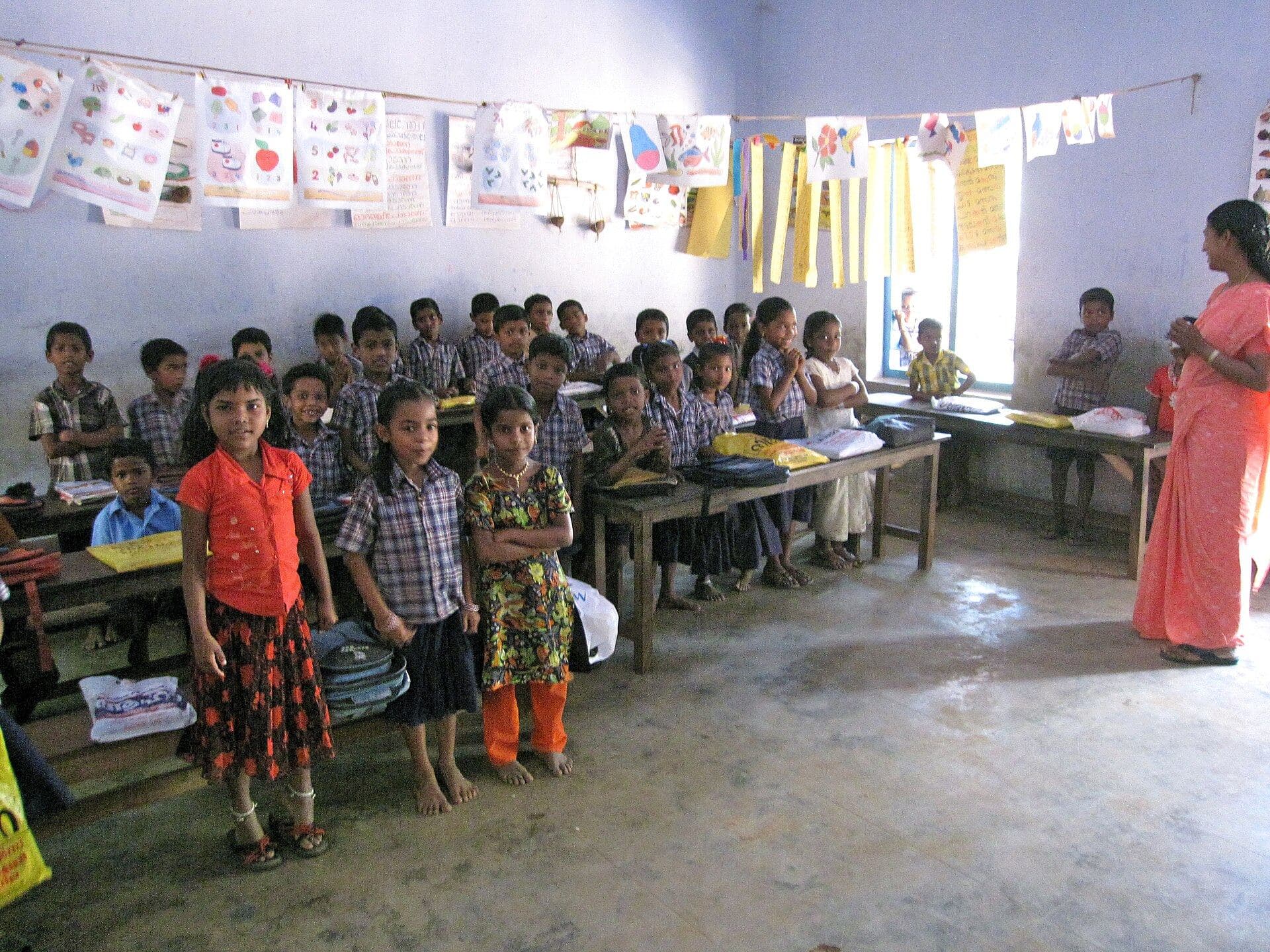 Children in a village school classroom